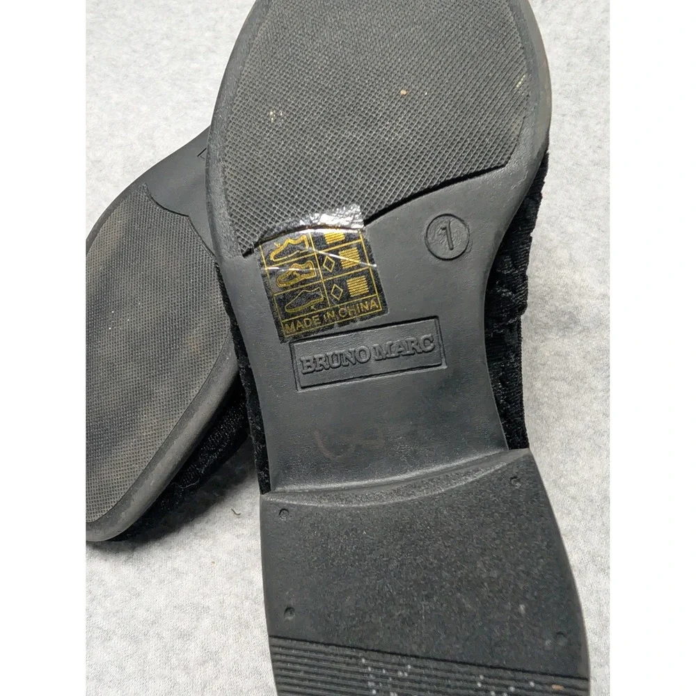 Bruno Marc Boys Black Velvet Damask Loafers Formal Dress Shoes Size 1 Slip On